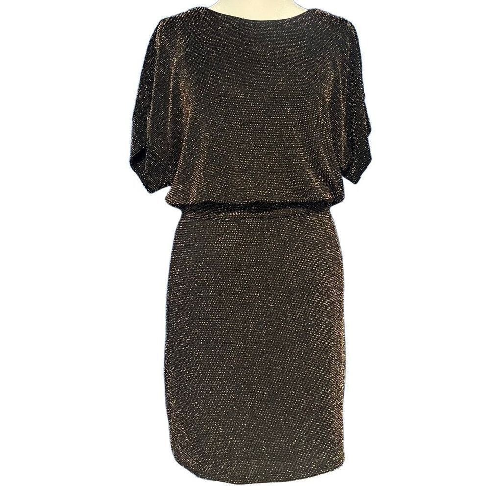 Peyton Jensen Metallic Gold Knit Dress‎ Cocktail Party Evening Bodycon S